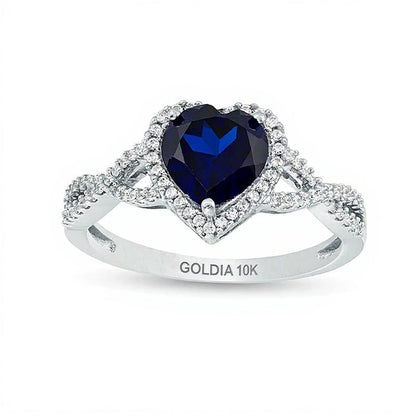 7,0mm herzförmiger im Labor gezüchteter blauer Saphir und 0,2 ct. Gesamtgewicht Diamant Fashion-Ring in 10K Weißgold