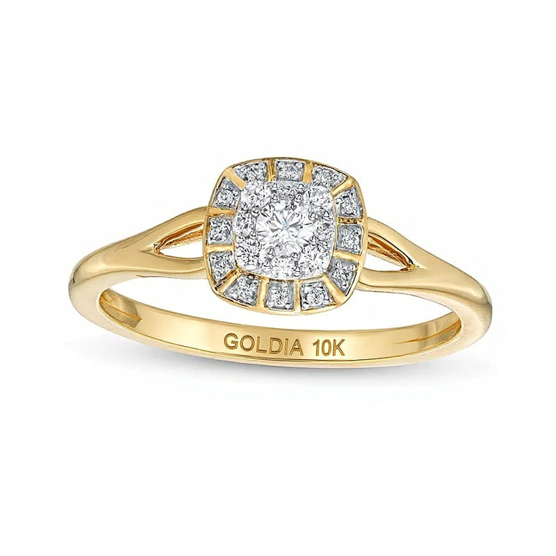 0.2 ct. Gesamtgewicht Freundschaftsring mit Diamanten im Kissenschliff-Rahmen und geteiltem Ringschenkel in 10K Gelbgold