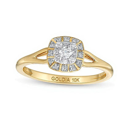 0.2 ct. Gesamtgewicht Freundschaftsring mit Diamanten im Kissenschliff-Rahmen und geteiltem Ringschenkel in 10K Gelbgold