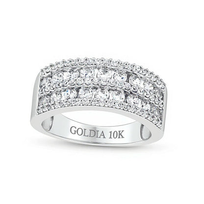 Mehrreihiger Ring mit Diamanten 1.0 ct. Gesamtgewicht in 10K Weißgold