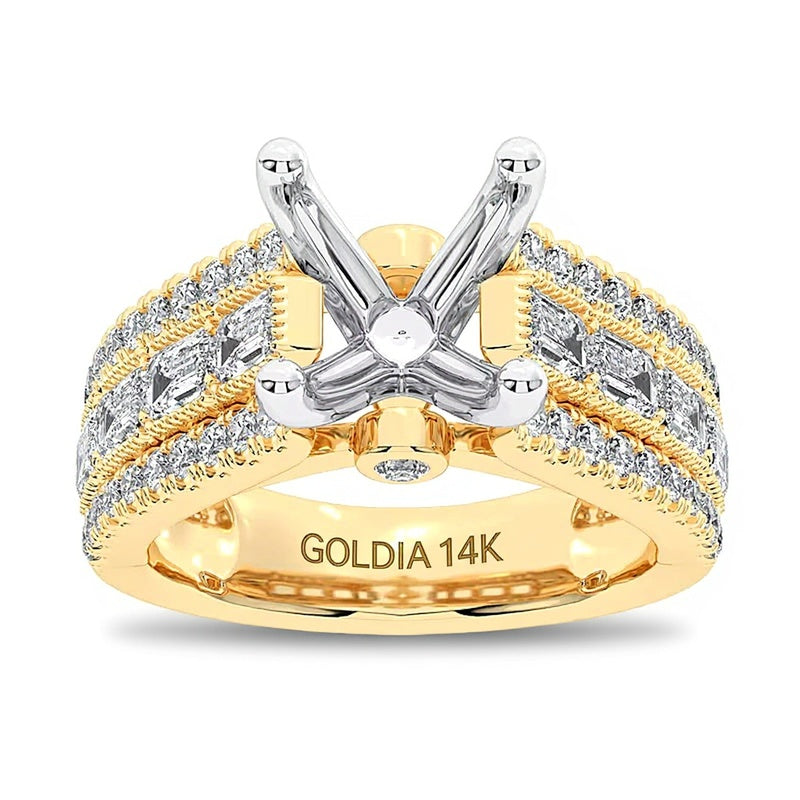 1,75 ct. Gesamtgewicht zertifizierter Labordiamant Semi-Mount Fassung in 14K Gelbgold (F/VS2)