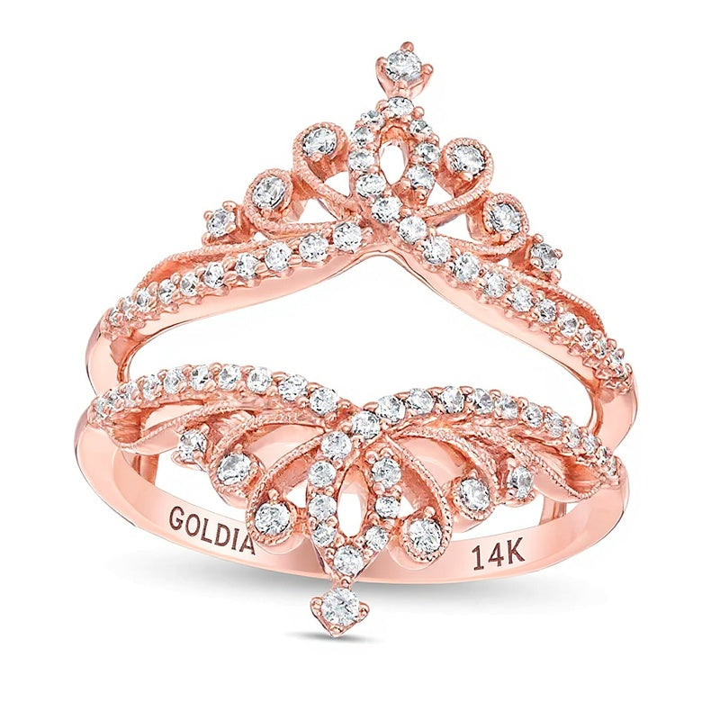 0.38 CT. Gesamtgewicht Diamant Ring im Vintage-Stil mit Tiara-Design und Solitär-Enhancer in 14K Roségold