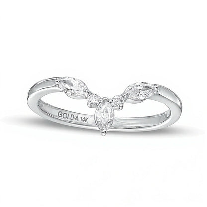 0.33 ct. Gesamtgewicht Memoire-Ring mit Diamanten im Marquise- und Rundschliff in 14K Weißgold