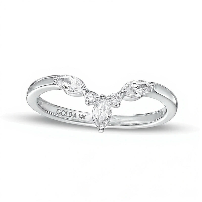 0.33 ct. Gesamtgewicht Memoire-Ring mit Diamanten im Marquise- und Rundschliff in 14K Weißgold