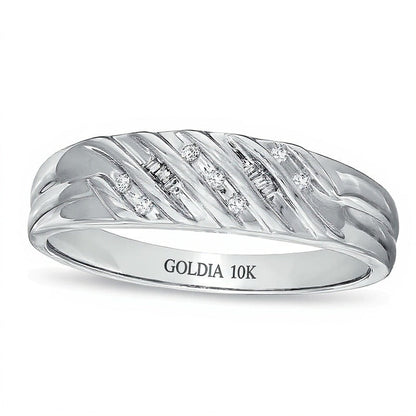 0.1 ct. Gesamtgewicht Diamant Ehering mit Rillen in 10K Weißgold