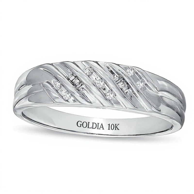 0.1 ct. Gesamtgewicht Diamant Ehering mit Rillen in 10K Weißgold