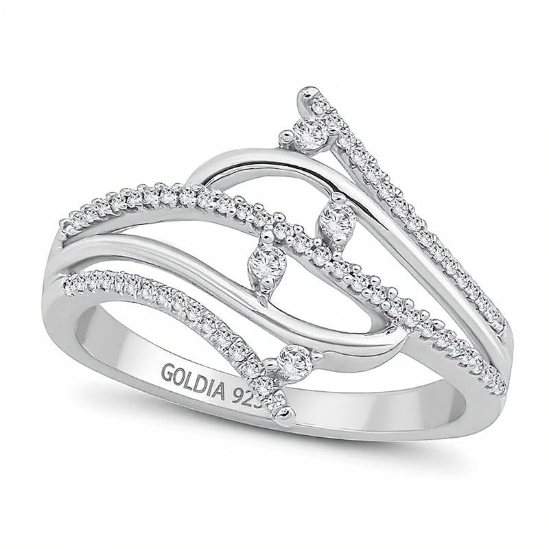 0,25 ct. Gesamtgewicht Diamant Bypass Wellen-Ring aus rhodiniertem Sterlingsilber