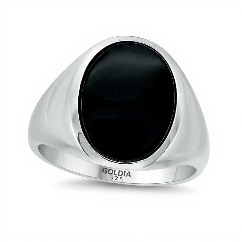 Ovaler Onyx Siegelring aus rhodiniertem Sterlingsilber