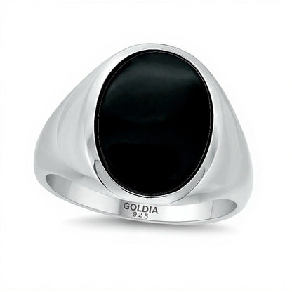 Ovaler Onyx Siegelring aus rhodiniertem Sterlingsilber
