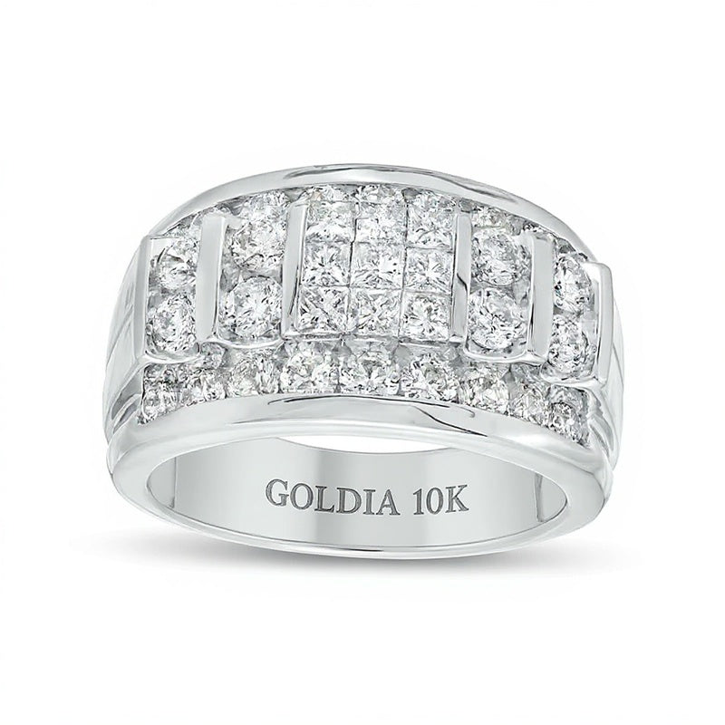 Ring mit Diamanten im runden und Square-Schliff, kanalgefasst, 3.0 ct. Gesamtgewicht, in 10K Weißgold