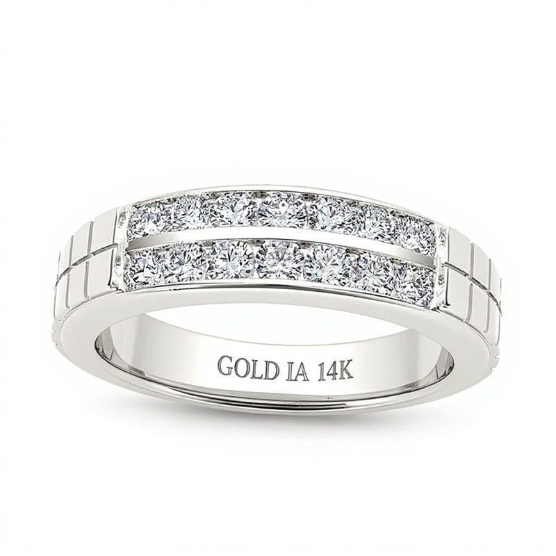 0.75 ct. Gesamtgewicht Diamant-Ehering zweireihig mit geätzter Oberfläche in 14K Weißgold