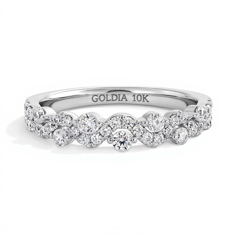 0,38 ct. Gesamtgewicht Labordiamant Ring zweireihig im Wellendesign stapelbar in 10K Weißgold (F/VS2)