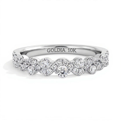 0,38 ct. Gesamtgewicht Labordiamant Ring zweireihig im Wellendesign stapelbar in 10K Weißgold (F/VS2)