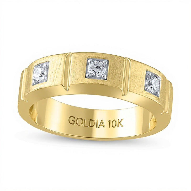 Dreistein-Ring mit Diamanten 0,25 ct. Gesamtgewicht, rund und Princess, in 10K Gelbgold