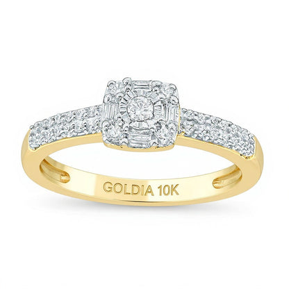 Freundschaftsring mit Diamanten 0.25 ct. Gesamtgewicht, rund und Baguette, in 10K Gelbgold für Damen