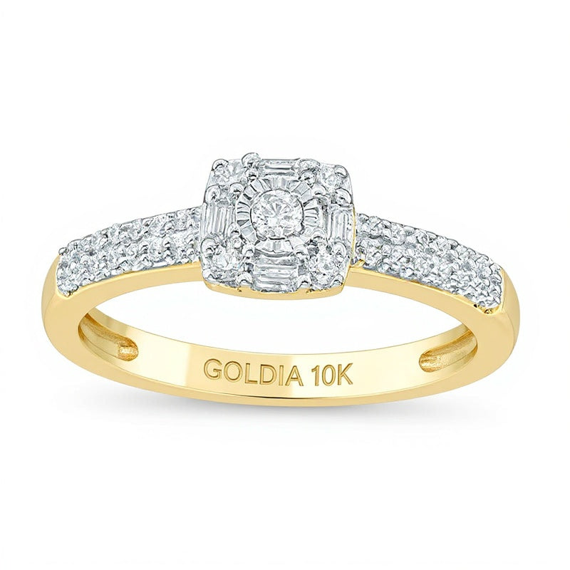 Freundschaftsring mit Diamanten 0.25 ct. Gesamtgewicht, rund und Baguette, in 10K Gelbgold für Damen