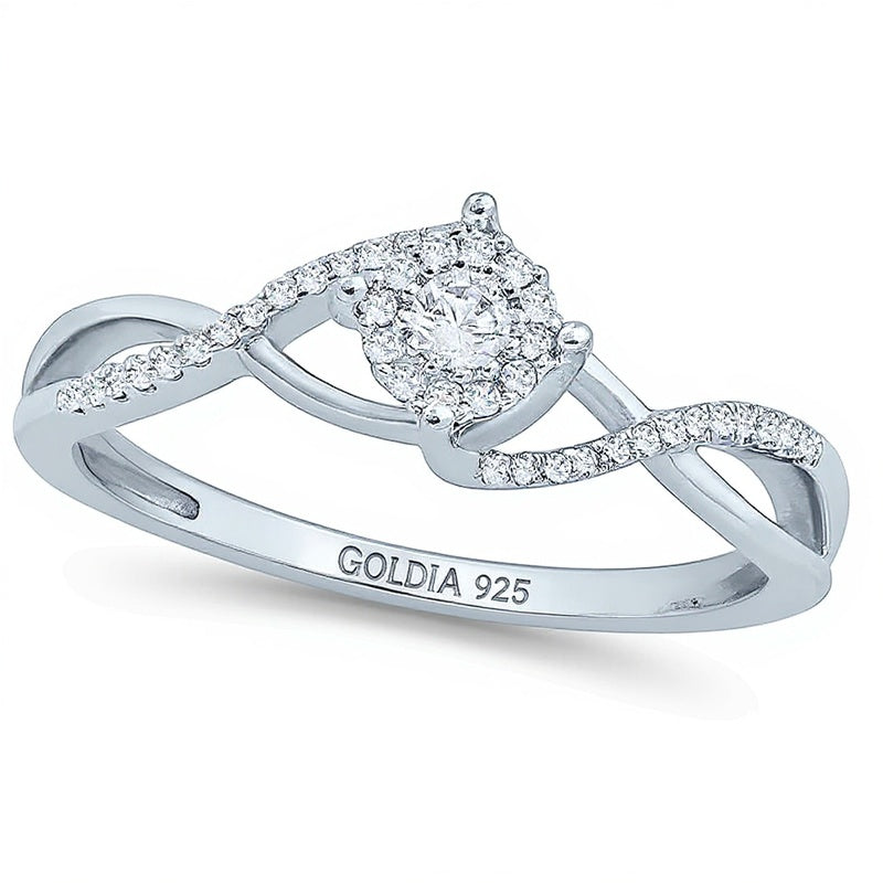 0.17 ct. Gesamtgewicht Diamant Freundschaftsring mit Rahmen und Bypass-Twist aus rhodiniertem Sterlingsilber