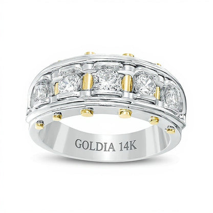 Ehering mit fünf Diamanten 1.0 ct. Gesamtgewicht rund in 14K Bicolor-Gold