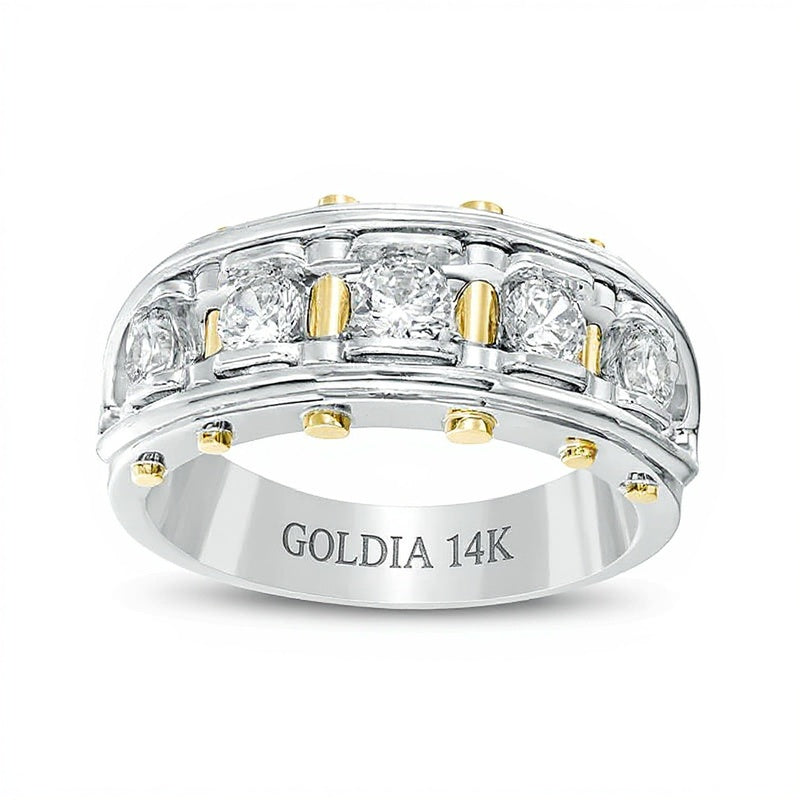 Ehering mit fünf Diamanten 1.0 ct. Gesamtgewicht rund in 14K Bicolor-Gold
