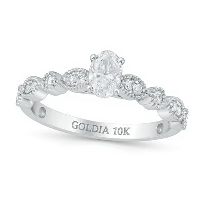 0,5 ct. Gesamtgewicht Solitär mit seitlichem Besatz mit ovalem Diamant und Marquise-Formen im Vintage-Stil in 10K Weißgold
