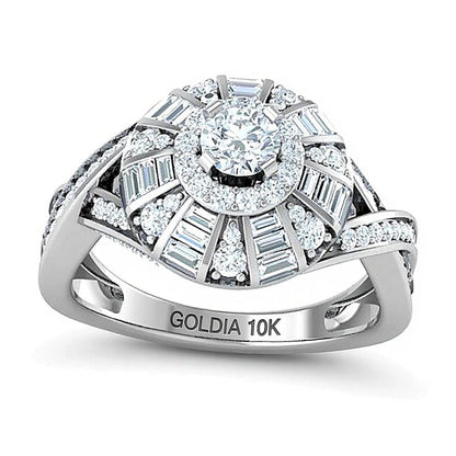Fashion-Ring 1.0 ct. Gesamtgewicht mit weißen Diamanten im Rund- und Baguette-Schliff in 10K Weißgold für Damen
