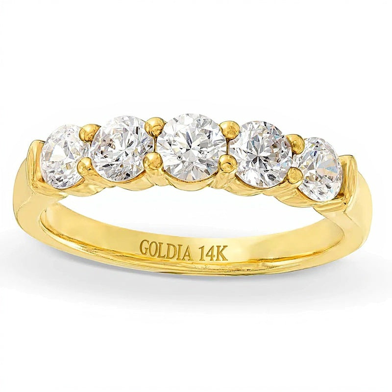 Memoire-Ring mit fünf Diamanten 1.0 ct. Gesamtgewicht in 14K Gelbgold