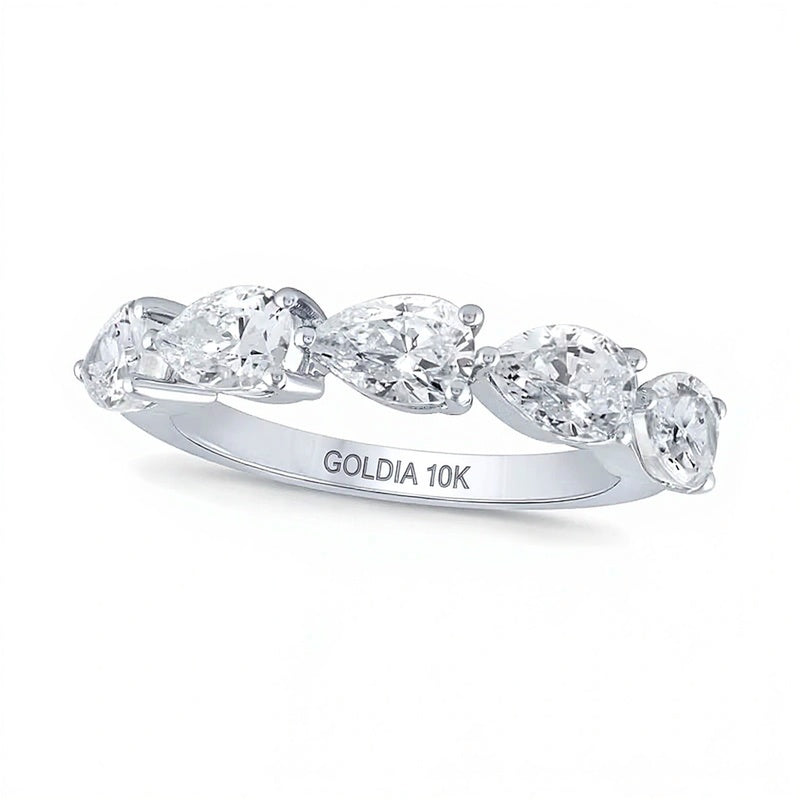 2.0 ct. Gesamtgewicht Memoire-Ring mit fünf tropfenförmigen Labordiamanten in 10K Weißgold (F/VS2)