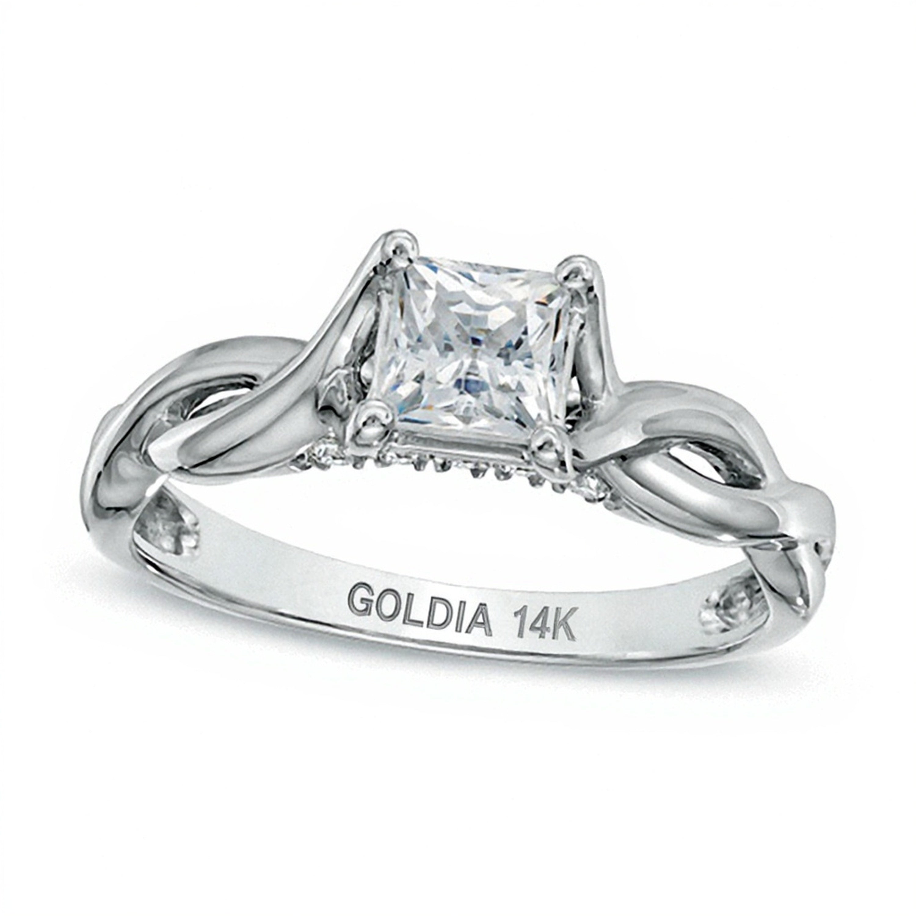 1.0 CT. TW Verlobungsring mit Diamant im Princess-Schliff und gedrehter Ringschiene in 14K Weißgold (J/I3)