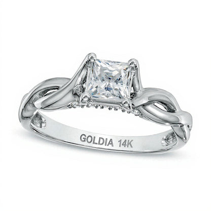 1.0 CT. TW Verlobungsring mit Diamant im Princess-Schliff und gedrehter Ringschiene in 14K Weißgold (J/I3)
