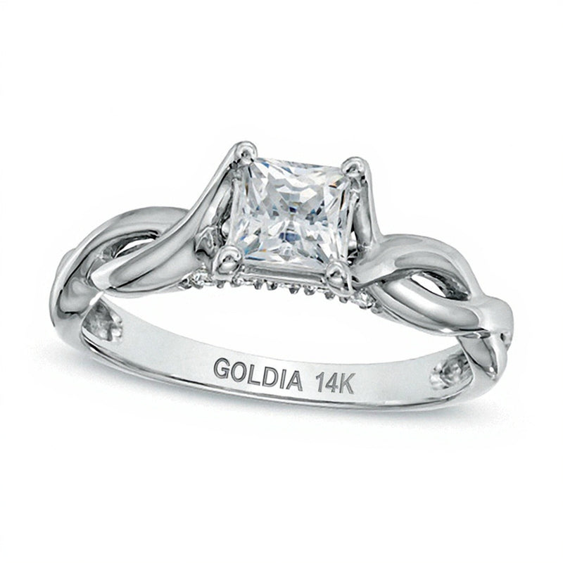 1.0 CT. TW Verlobungsring mit Diamant im Princess-Schliff und gedrehter Ringschiene in 14K Weißgold (J/I3)