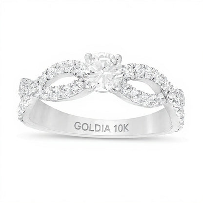 1.0 CT. TW Diamant-Verlobungsring Solitär mit seitlichem Besatz und Infinity-Twist-Schiene in 10K Weißgold