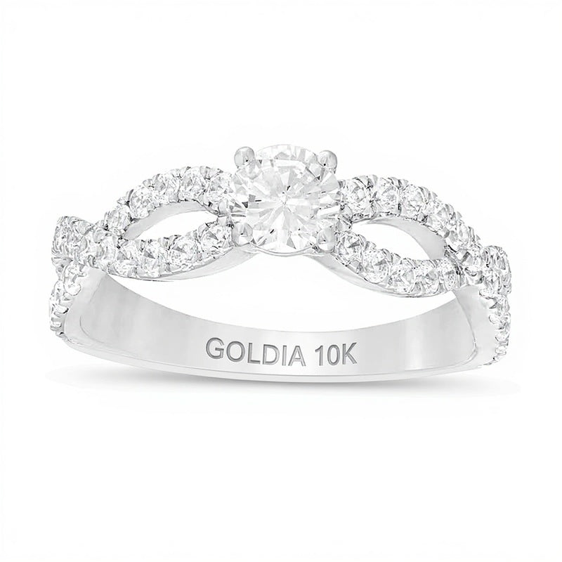 1.0 CT. TW Diamant-Verlobungsring Solitär mit seitlichem Besatz und Infinity-Twist-Schiene in 10K Weißgold