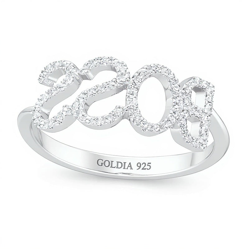 "BOSS" Schriftzug-Ring mit Diamanten 0,13 ct. Gesamtgewicht in rhodiniertem Sterlingsilber für Damen