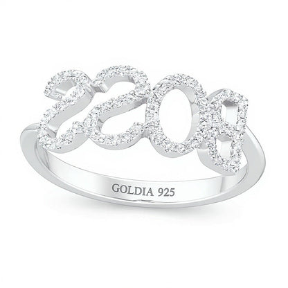 "BOSS" Schriftzug-Ring mit Diamanten 0,13 ct. Gesamtgewicht in rhodiniertem Sterlingsilber für Damen