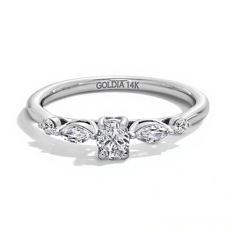0.5 ct. Gesamtgewicht Diamant-Verlobungsring mit Solitär mit seitlichem Besatz in 14K Weißgold