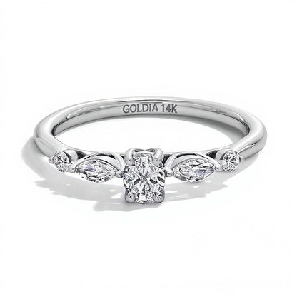 0.5 ct. Gesamtgewicht Diamant-Verlobungsring mit Solitär mit seitlichem Besatz in 14K Weißgold