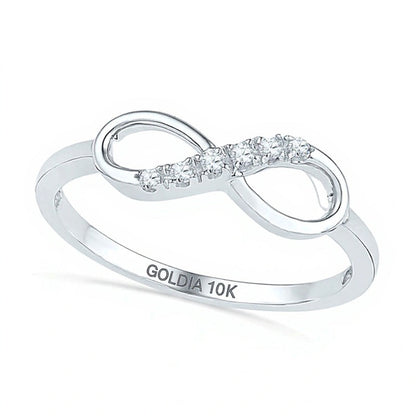 Infinity-Ring mit Diamant-Besatz in 10K Weißgold