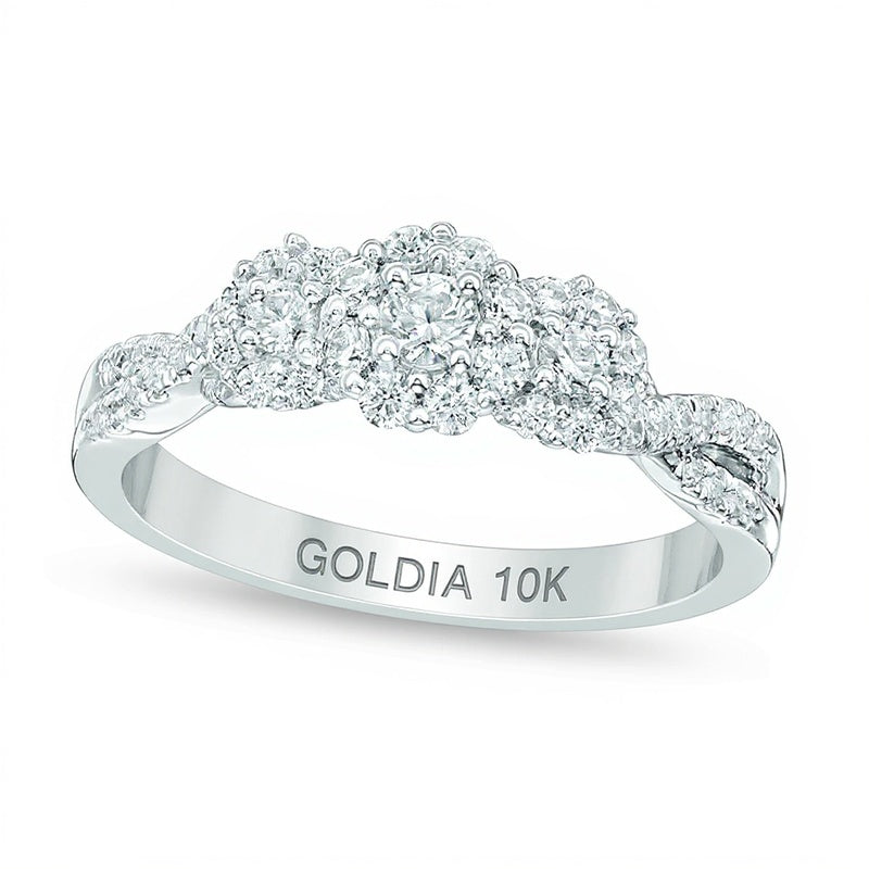 Dreistein-Verlobungsring mit Diamanten 0.5 CT. TW in 10K Weißgold