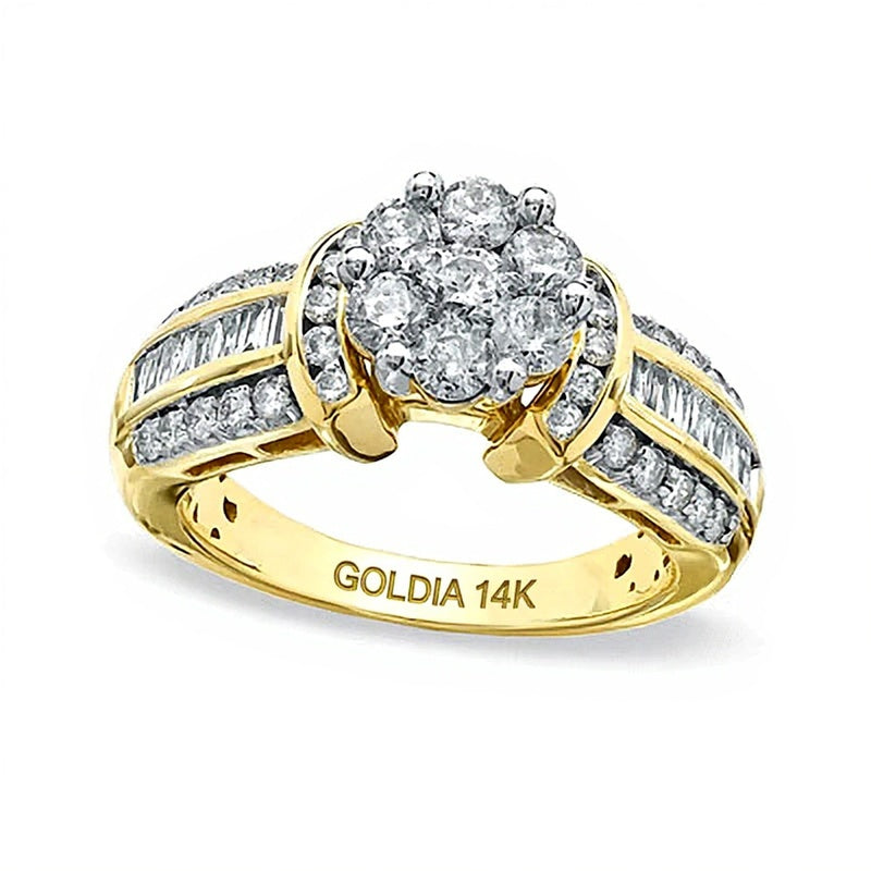 Diamant-Blüten-Ring 1.25 ct. Gesamtgewicht in 14K Gelbgold