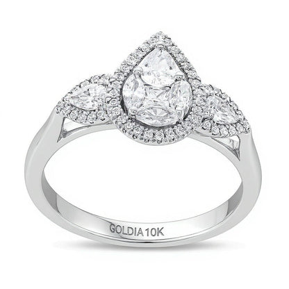 Verlobungsring mit Diamanten im Princess-, Marquise- und Tropfenschliff 0,75 ct. Gesamtgewicht in 10K Weißgold