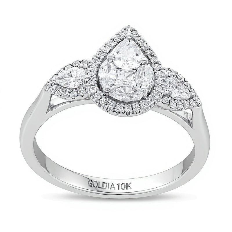 Verlobungsring mit Diamanten im Princess-, Marquise- und Tropfenschliff 0,75 ct. Gesamtgewicht in 10K Weißgold