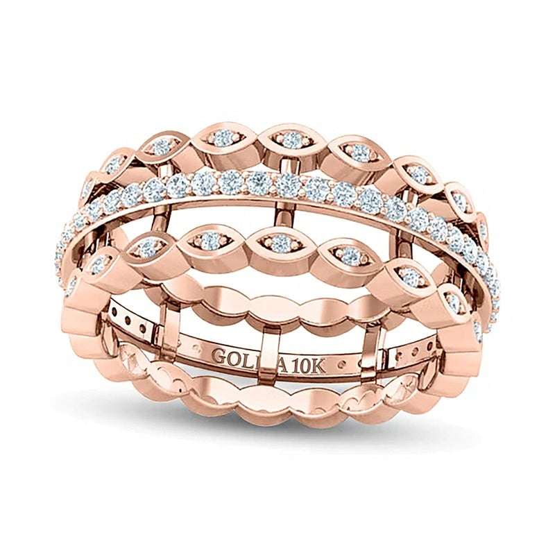 0.38 ct. Gesamtgewicht Diamant Ring dreireihig mit offener Schiene und Marquise in 10K Roségold