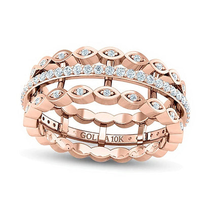 0.38 ct. Gesamtgewicht Diamant Ring dreireihig mit offener Schiene und Marquise in 10K Roségold