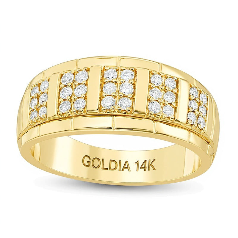 0.5 ct. Gesamtgewicht Komposit Diamant Ehering mit Rillenmuster in 14K Gelbgold