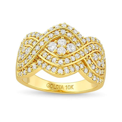 1,0 ct. Gesamtgewicht Diamant-Ring mit Infinity-Geflecht und Vierer-Besatz in 10K Gelbgold