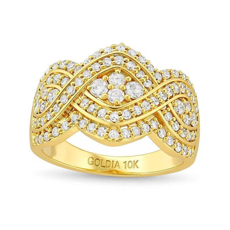 1,0 ct. Gesamtgewicht Diamant-Ring mit Infinity-Geflecht und Vierer-Besatz in 10K Gelbgold