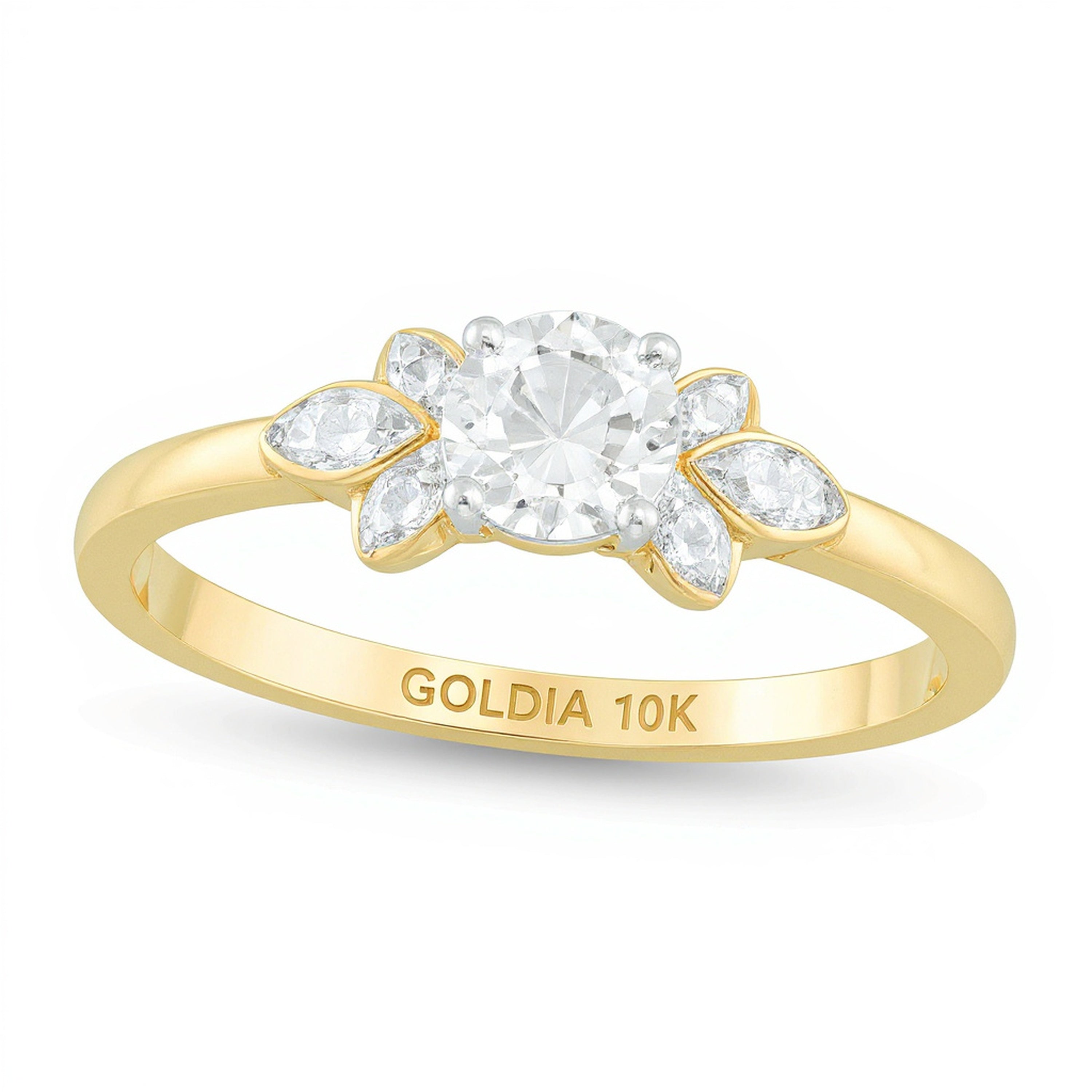 0.38 ct. Gesamtgewicht Diamant Solitär mit seitlichem Besatz Verlobungsring in 10K Gelbgold