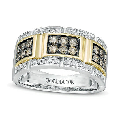 1.0 CT. TW Ring mit Champagner- und weißen Diamanten im Schnallen-Design in 10K Bicolor-Gold