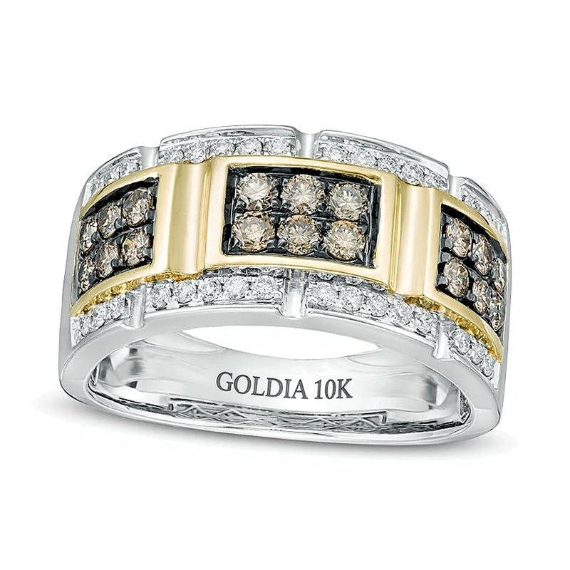 1.0 CT. TW Ring mit Champagner- und weißen Diamanten im Schnallen-Design in 10K Bicolor-Gold