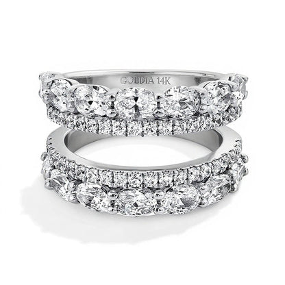 3.0 ct. Gesamtgewicht Labordiamant-Ring in oval und rund, zweireihiger Solitär-Enhancer aus 14K Weißgold (F/VS2)